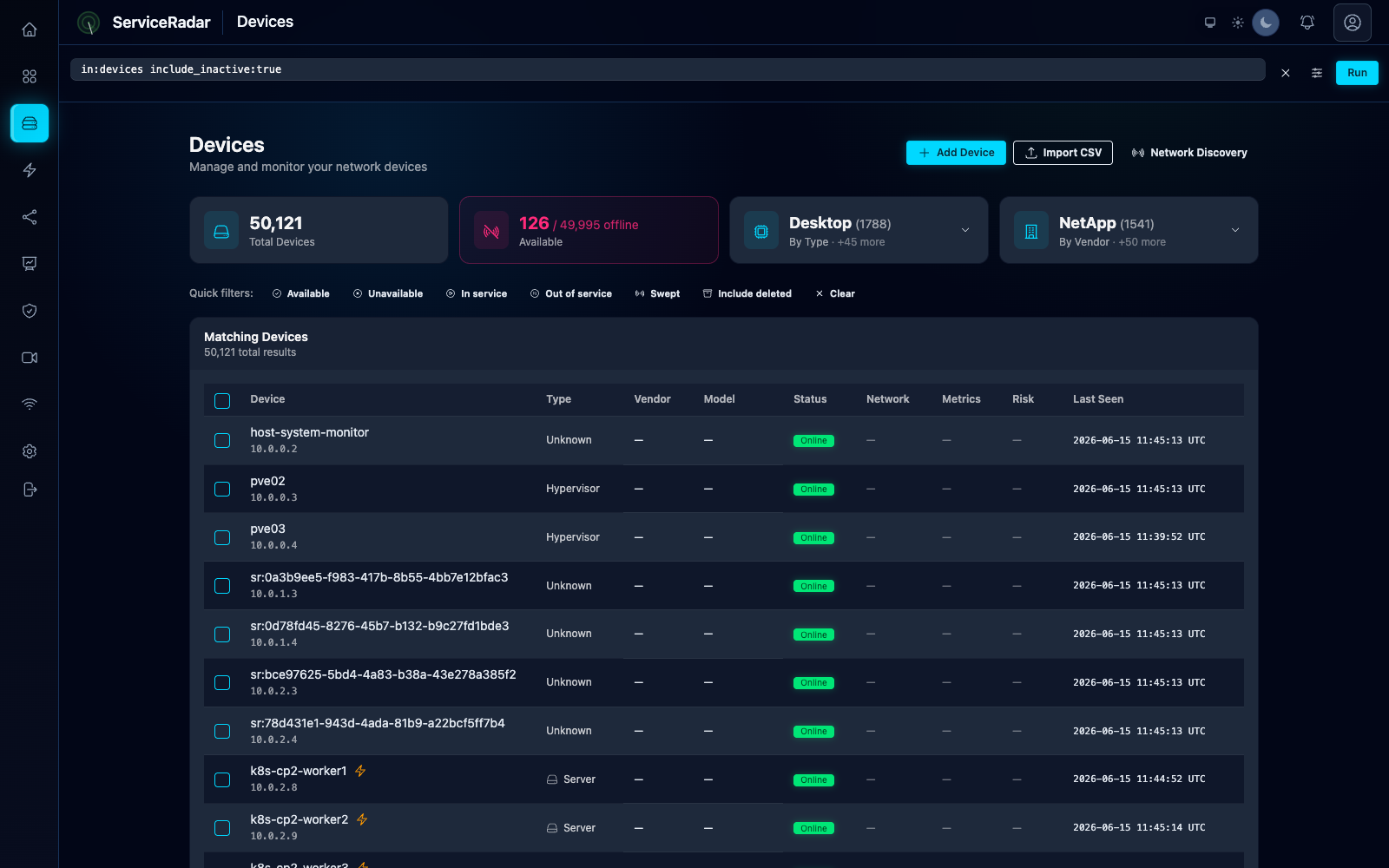 ServiceRadar device inventory