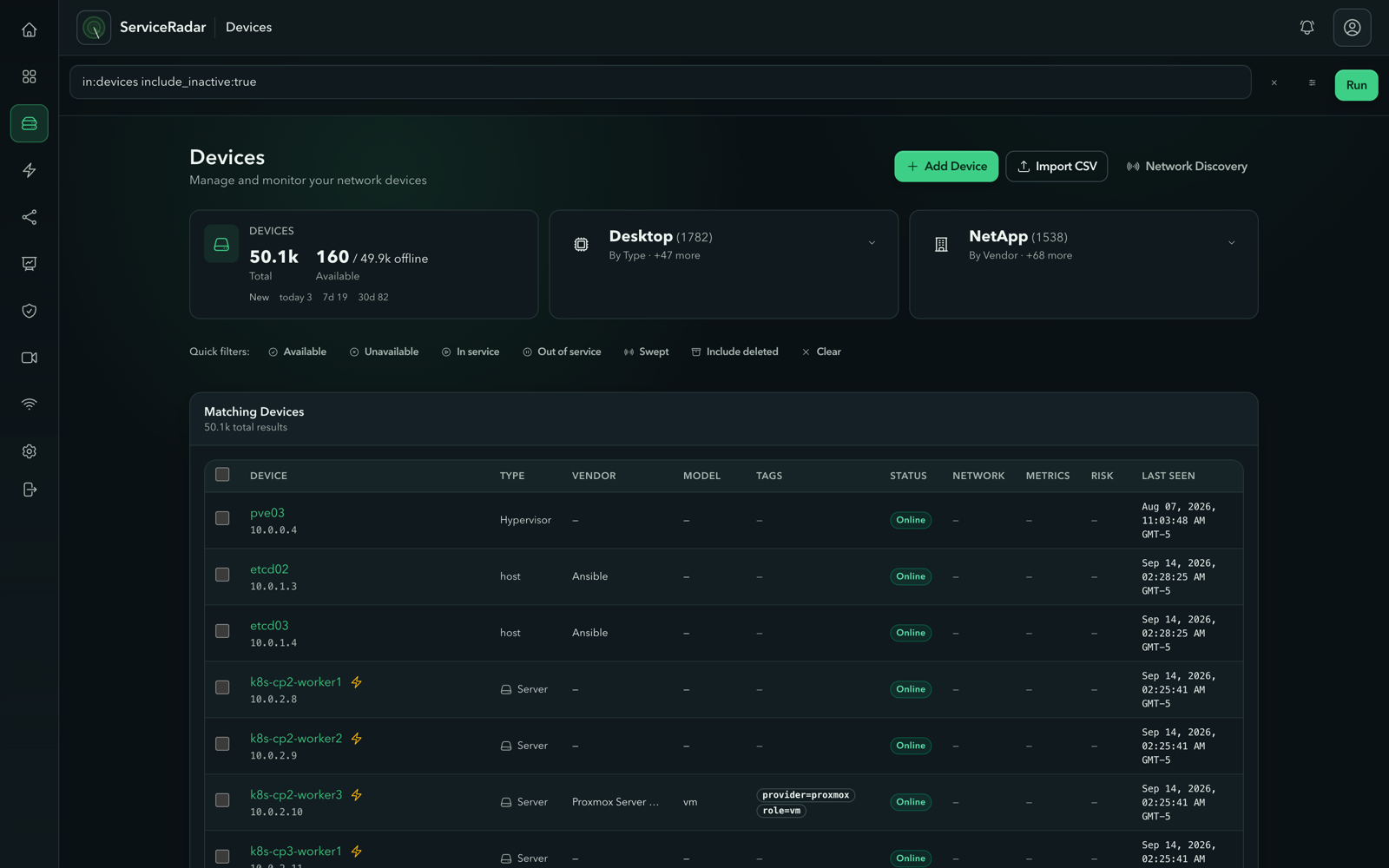 ServiceRadar device inventory