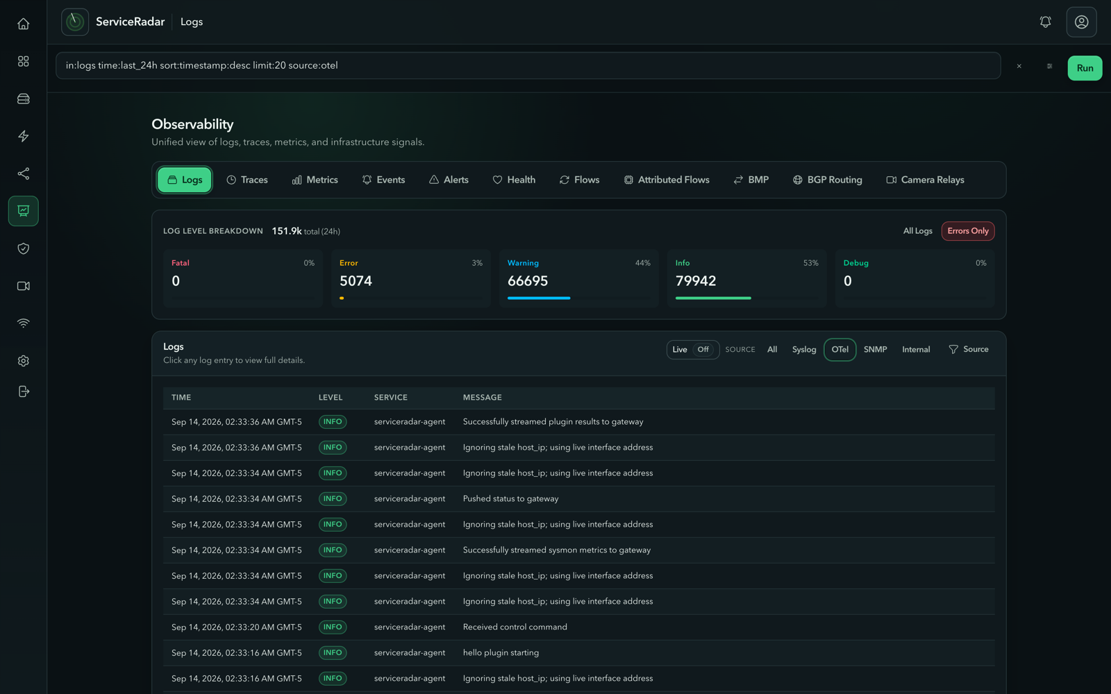ServiceRadar observability and telemetry views